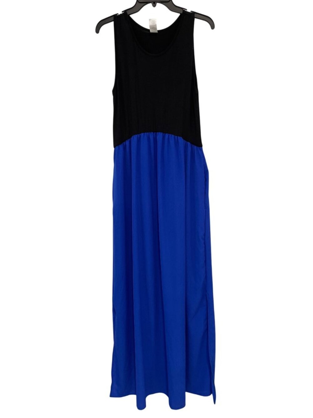 Sol RHR Maxi Dress Large Sleeveless Colorblock Slit Black Blue Party Chic